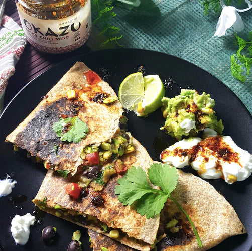 Easy Vegetarian Black Bean, Corn & Edamame Quesadillas – Abokichi